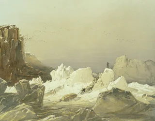 Slittamento su ghiaccio irregolare, aprile 1853, inciso da William Simpson, pubblicato da Ackermann und Co., 1854